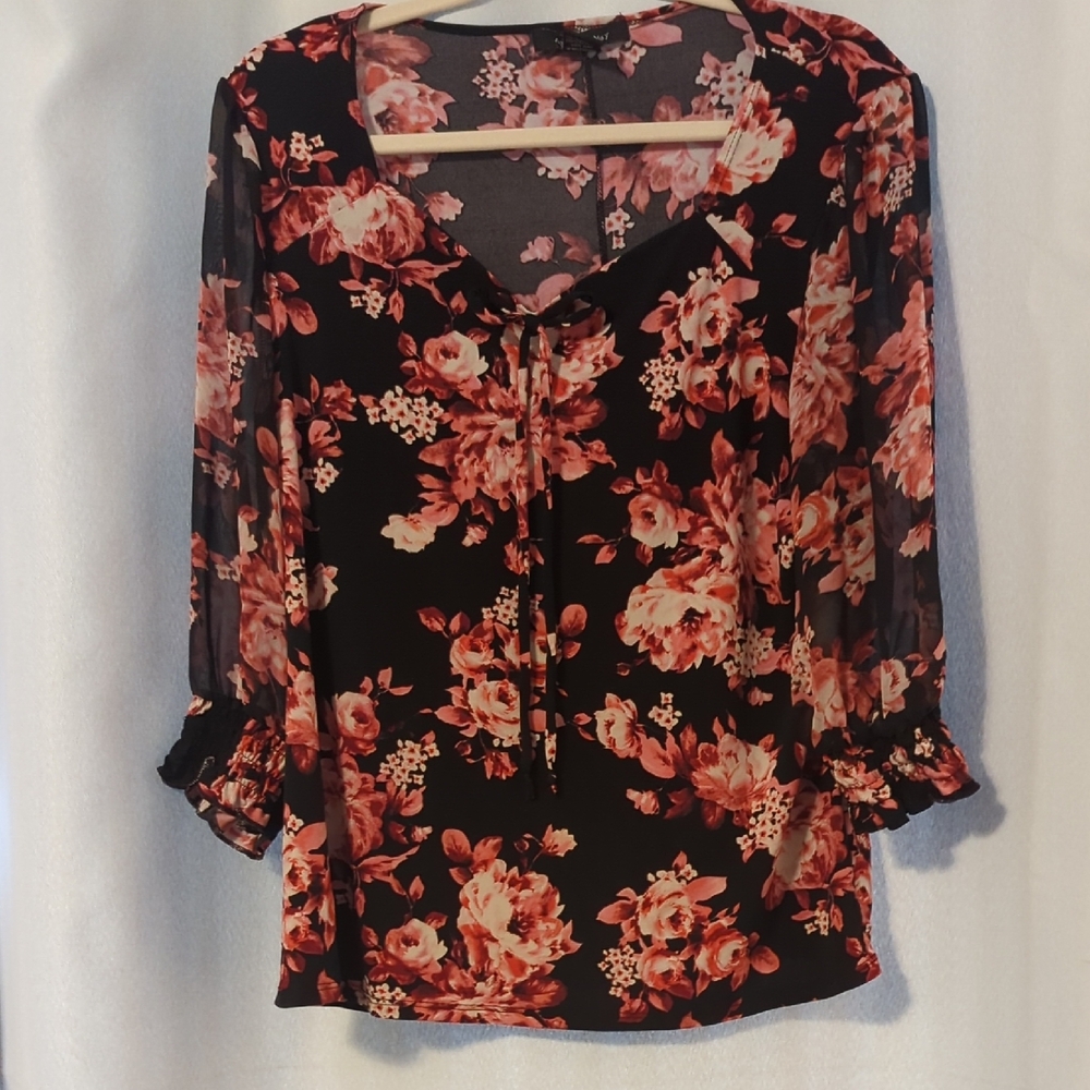 Pink Ruffled 3/4 Sleeve Blouse